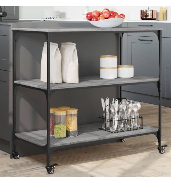 Chariot de cuisine sonoma gris 102x50x95 cm bois d'ingénierie | Mobilier & Déco
