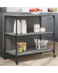 Chariot de cuisine sonoma gris 102x50x95 cm bois d'ingénierie | Mobilier & Déco