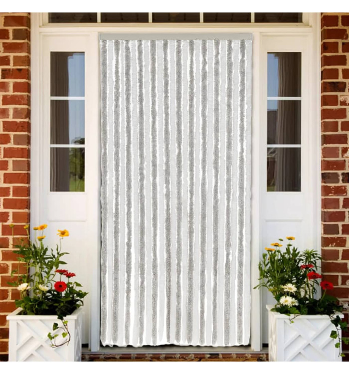 Rideau anti-mouches gris clair et blanc 100x230 cm chenille | Mobilier & Déco