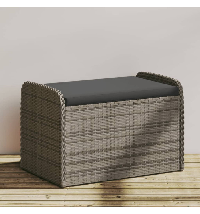 Banc de rangement avec coussin gris 80x51x52 cm résine tressée | Mobilier & Déco