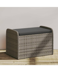 Banc de rangement avec coussin gris 80x51x52 cm résine tressée | Mobilier & Déco