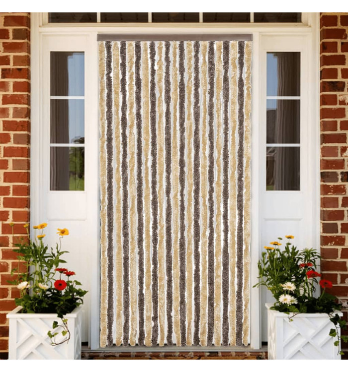 Rideau anti-mouches marron foncé et beige 90x200 cm chenille | Mobilier & Déco