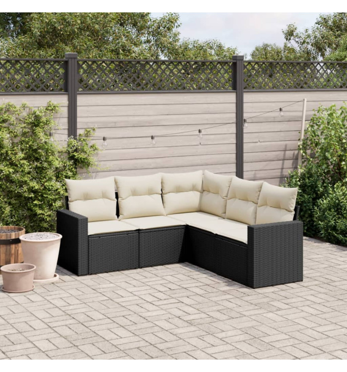 Salon de jardin 5 pcs avec coussins noir résine tressée | Mobilier & Déco