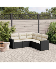 Salon de jardin 5 pcs avec coussins noir résine tressée | Mobilier & Déco
