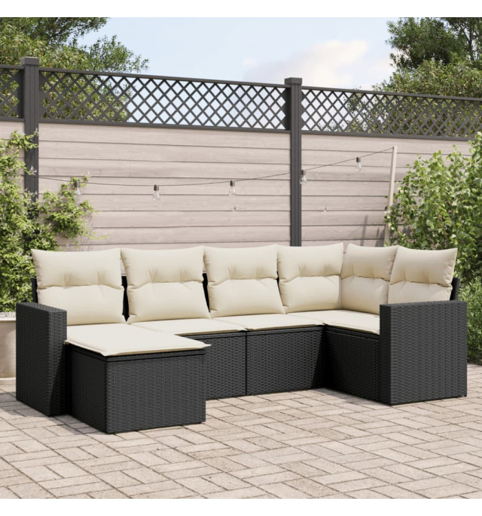 Salon de jardin 6 pcs avec coussins noir résine tressée | Mobilier & Déco