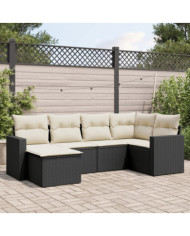 Salon de jardin 6 pcs avec coussins noir résine tressée | Mobilier & Déco