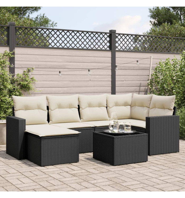 Salon de jardin 7 pcs avec coussins noir résine tressée | Mobilier & Déco