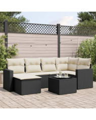 Salon de jardin 7 pcs avec coussins noir résine tressée | Mobilier & Déco