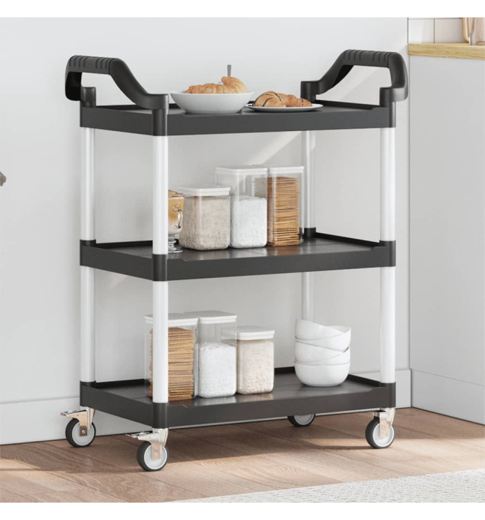 Chariot à 3 niveaux noir 81x41x92 cm aluminium | Mobilier & Déco