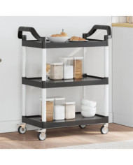 Chariot à 3 niveaux noir 81x41x92 cm aluminium | Mobilier & Déco