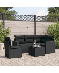 Salon de jardin 6 pcs avec coussins noir résine tressée | Mobilier & Déco