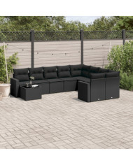 Salon de jardin 10 pcs avec coussins noir résine tressée | Mobilier & Déco