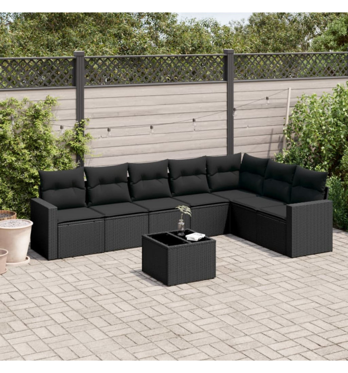 Salon de jardin 8 pcs avec coussins noir résine tressée | Mobilier & Déco
