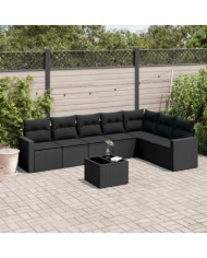 Salon de jardin 8 pcs avec coussins noir résine tressée | Mobilier & Déco