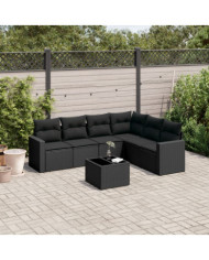 Salon de jardin 7 pcs avec coussins noir résine tressée | Mobilier & Déco