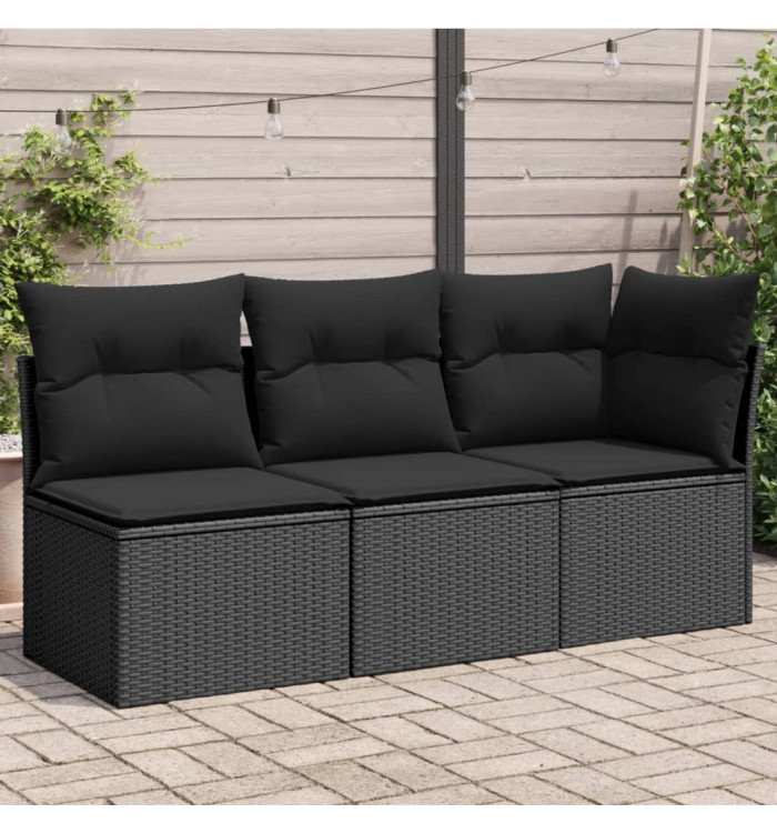 Canapé de jardin avec coussins 3 places noir résine tressée | Mobilier & Déco