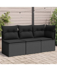 Canapé de jardin avec coussins 3 places noir résine tressée | Mobilier & Déco