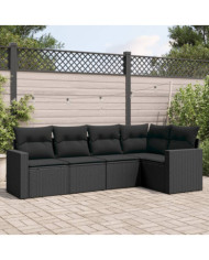 Salon de jardin 5 pcs avec coussins noir résine tressée | Mobilier & Déco