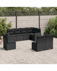 Salon de jardin 8 pcs avec coussins noir résine tressée | Mobilier & Déco