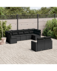 Salon de jardin 9 pcs avec coussins noir résine tressée | Mobilier & Déco