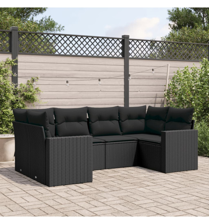 Salon de jardin 6 pcs avec coussins noir résine tressée | Mobilier & Déco