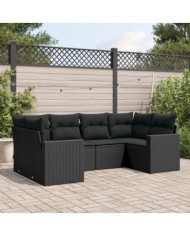 Salon de jardin 6 pcs avec coussins noir résine tressée | Mobilier & Déco