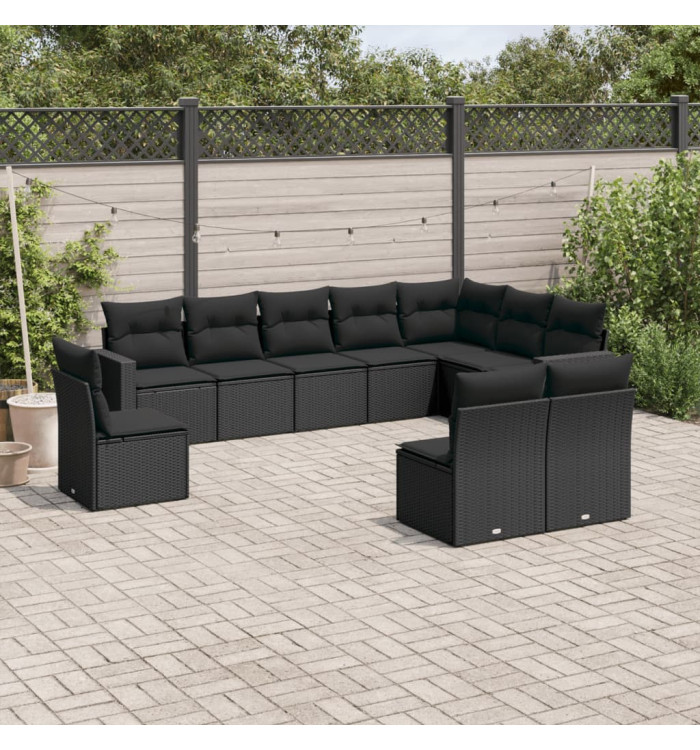 Salon de jardin 10 pcs avec coussins noir résine tressée | Mobilier & Déco