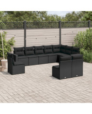 Salon de jardin 10 pcs avec coussins noir résine tressée | Mobilier & Déco