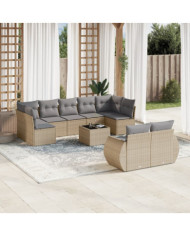 Salon de jardin avec coussins 10 pcs beige résine tressée | Mobilier & Déco