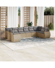 Salon de jardin avec coussins 10 pcs beige résine tressée | Mobilier & Déco