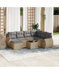 Salon de jardin avec coussins 8 pcs beige résine tressée | Mobilier & Déco
