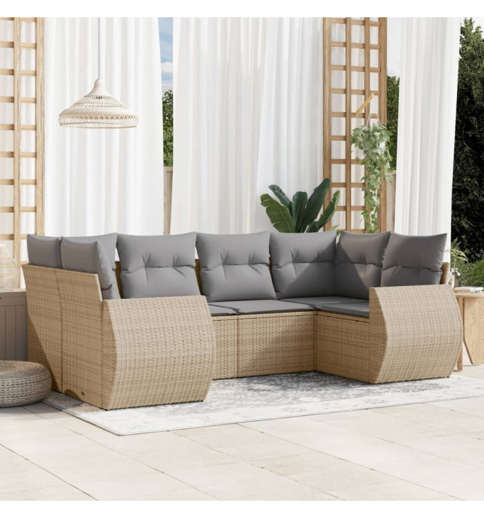 Salon de jardin avec coussins 6 pcs beige résine tressée | Mobilier & Déco