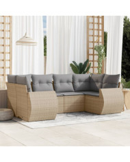 Salon de jardin avec coussins 6 pcs beige résine tressée | Mobilier & Déco