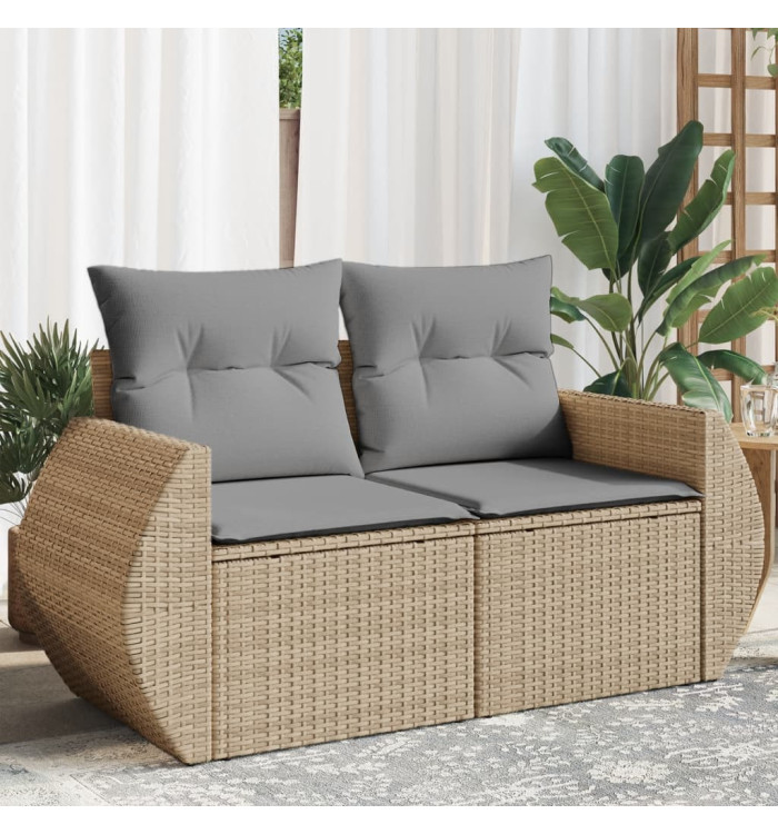 Canapé de jardin avec coussins 2 places beige résine tressée | Mobilier & Déco