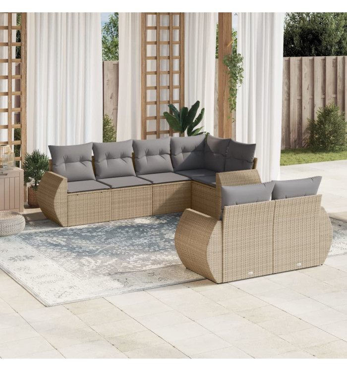 Salon de jardin avec coussins 7 pcs beige résine tressée | Mobilier & Déco