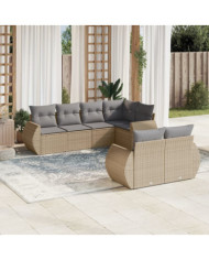 Salon de jardin avec coussins 7 pcs beige résine tressée | Mobilier & Déco