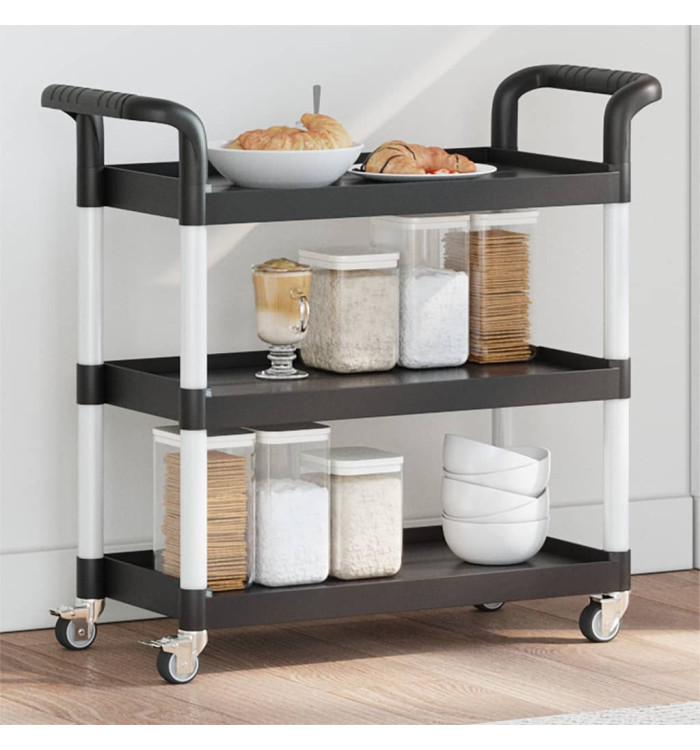 Chariot à 3 niveaux noir 77x34x72 cm aluminium | Mobilier & Déco