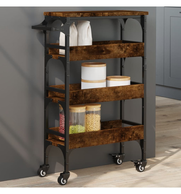 Chariot de cuisine chêne fumé 53x20x76 cm bois d'ingénierie | Mobilier & Déco