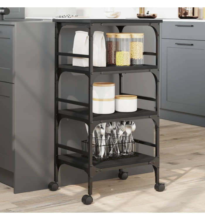 Chariot de cuisine noir 45x35x89,5 cm bois d'ingénierie | Mobilier & Déco
