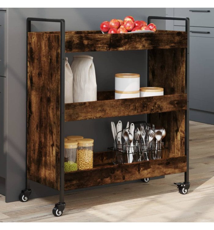 Chariot de cuisine chêne fumé 70x30x82 cm bois d'ingénierie | Mobilier & Déco