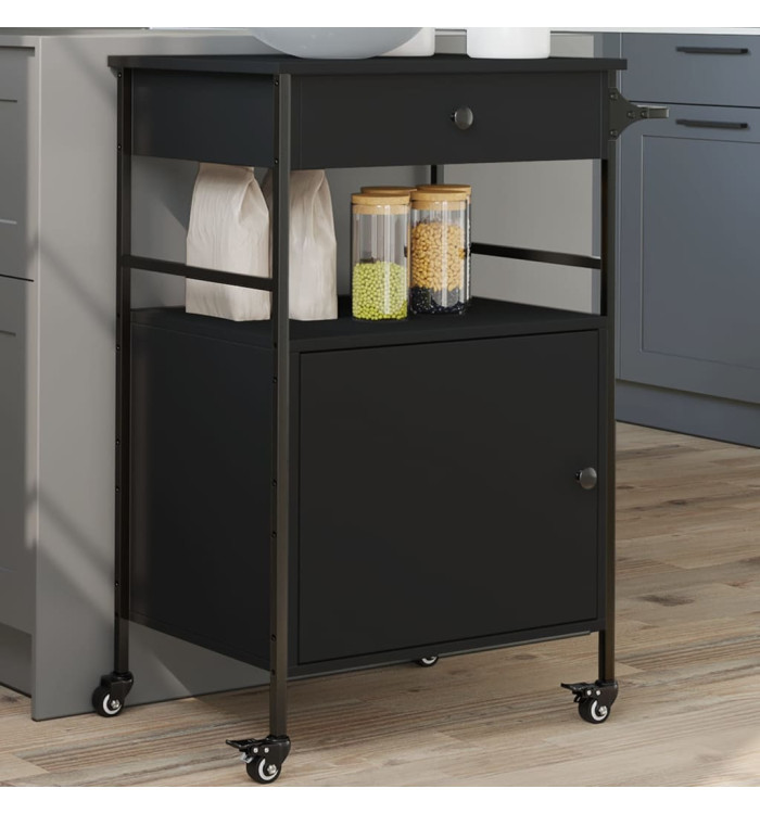 Chariot de cuisine noir 56x43x89,5 cm bois d'ingénierie | Mobilier & Déco