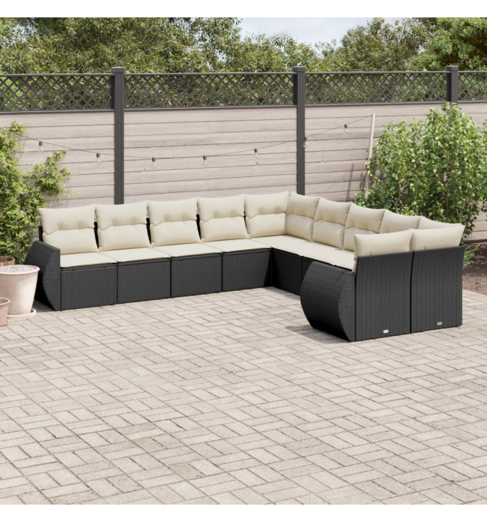 Salon de jardin 10 pcs avec coussins noir résine tressée | Mobilier & Déco