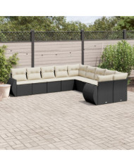 Salon de jardin 10 pcs avec coussins noir résine tressée | Mobilier & Déco