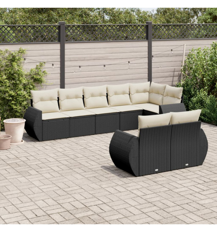 Salon de jardin 8 pcs avec coussins noir résine tressée | Mobilier & Déco