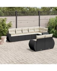 Salon de jardin 8 pcs avec coussins noir résine tressée | Mobilier & Déco