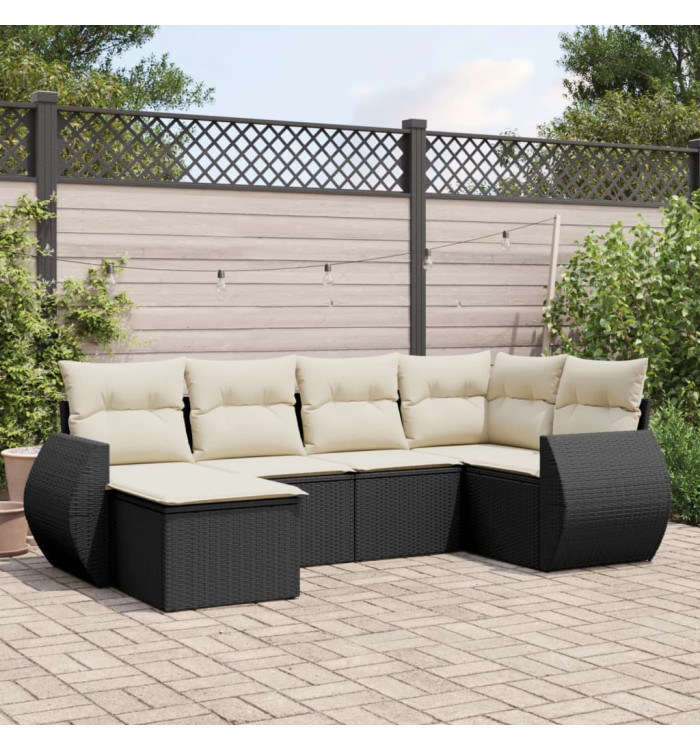 Salon de jardin 6 pcs avec coussins noir résine tressée | Mobilier & Déco