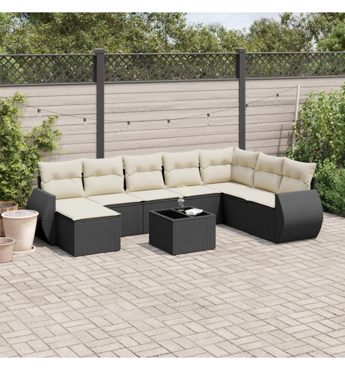 Salon de jardin 9 pcs avec coussins noir résine tressée | Mobilier & Déco