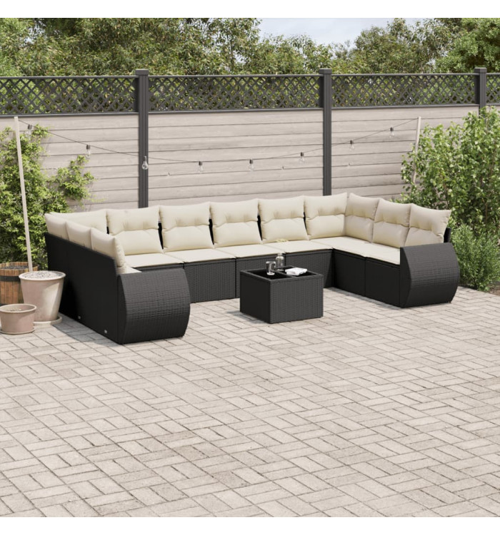 Salon de jardin 11 pcs avec coussins noir résine tressée | Mobilier & Déco