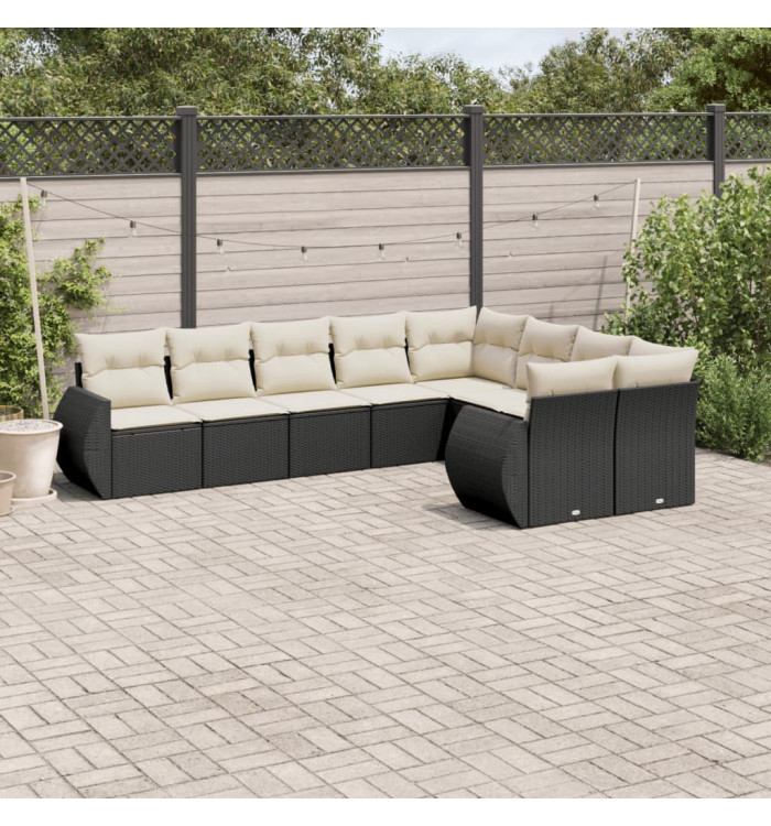 Salon de jardin 9 pcs avec coussins noir résine tressée | Mobilier & Déco