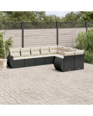 Salon de jardin 9 pcs avec coussins noir résine tressée | Mobilier & Déco